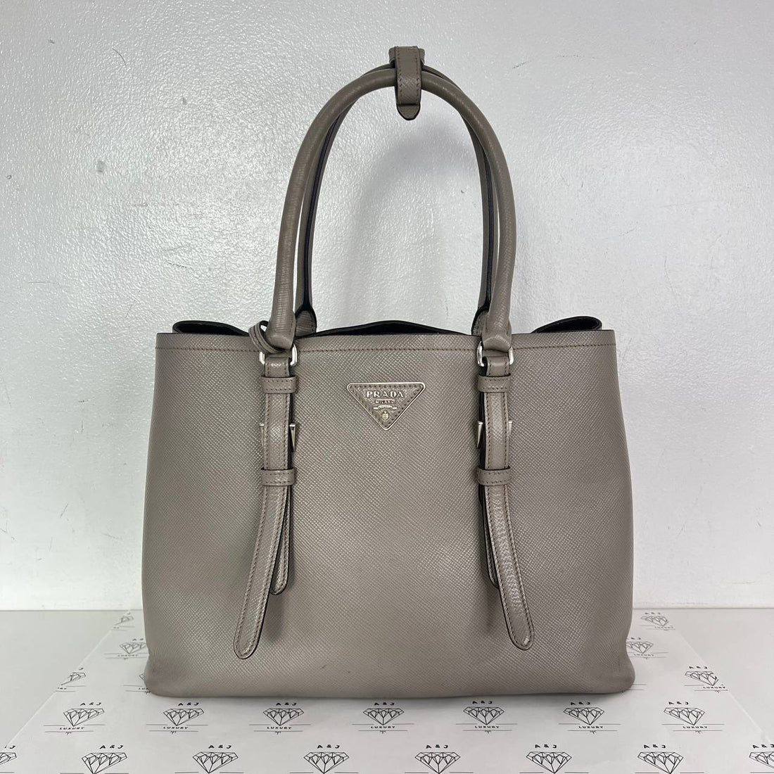 [PRE LOVED] Prada BN2838 Double Cuir in Argilla Saffiano Leather SHW