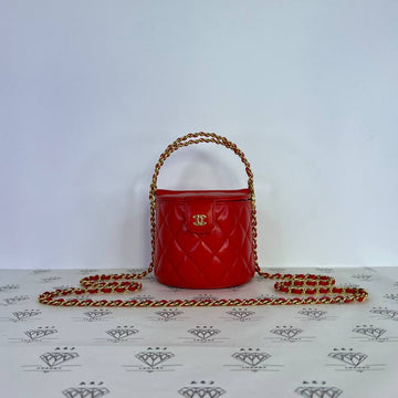 [PRE LOVED] Chanel Round Vanity Case in Red Lambskin Leather GHW (microchipped)