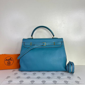[PRE LOVED] Hermes Kelly Flat 35 in Bleu Jean Swift Leather GHW (Stamp K Square - 2007)