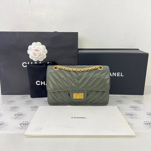 [PRE LOVED] Chanel Mini Reissue 2.55 in Green Distressed Calfskin Leather GHW (microchipped)