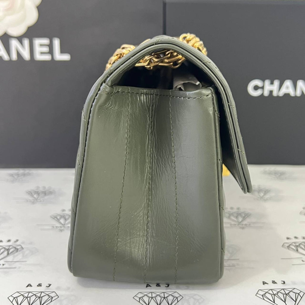 [PRE LOVED] Chanel Mini Reissue 2.55 in Green Distressed Calfskin Leather GHW (microchipped)