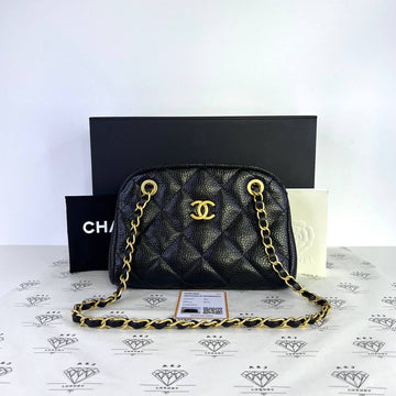 [PRE LOVED] Chanel 24K Collection Small Bowling Bag in Black Caviar Leather Aged Gold HW (microchipped)