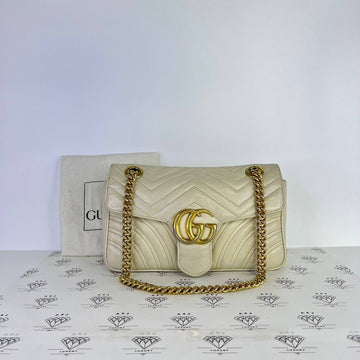 [PRE LOVED] Gucci Small Marmont Flap in White GHW