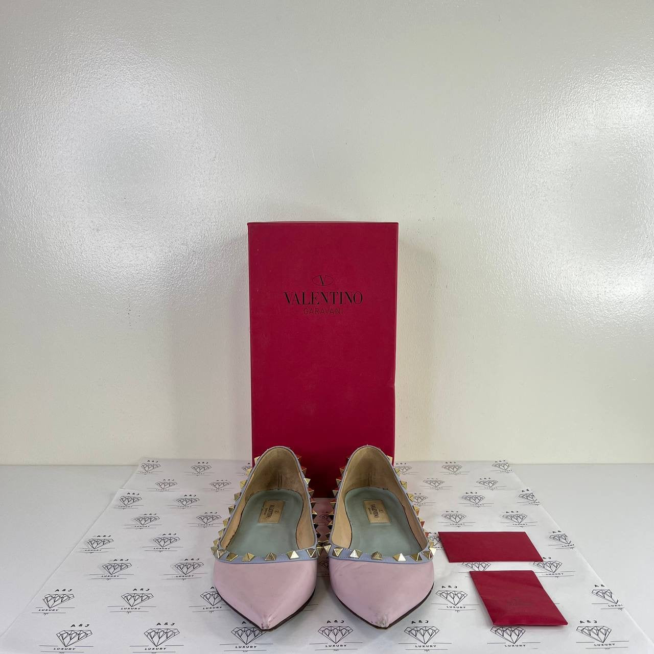 [PRE LOVED] Valentino Rockstud Ballerina Flats in Pink/Blue/Green Size 37.5EU