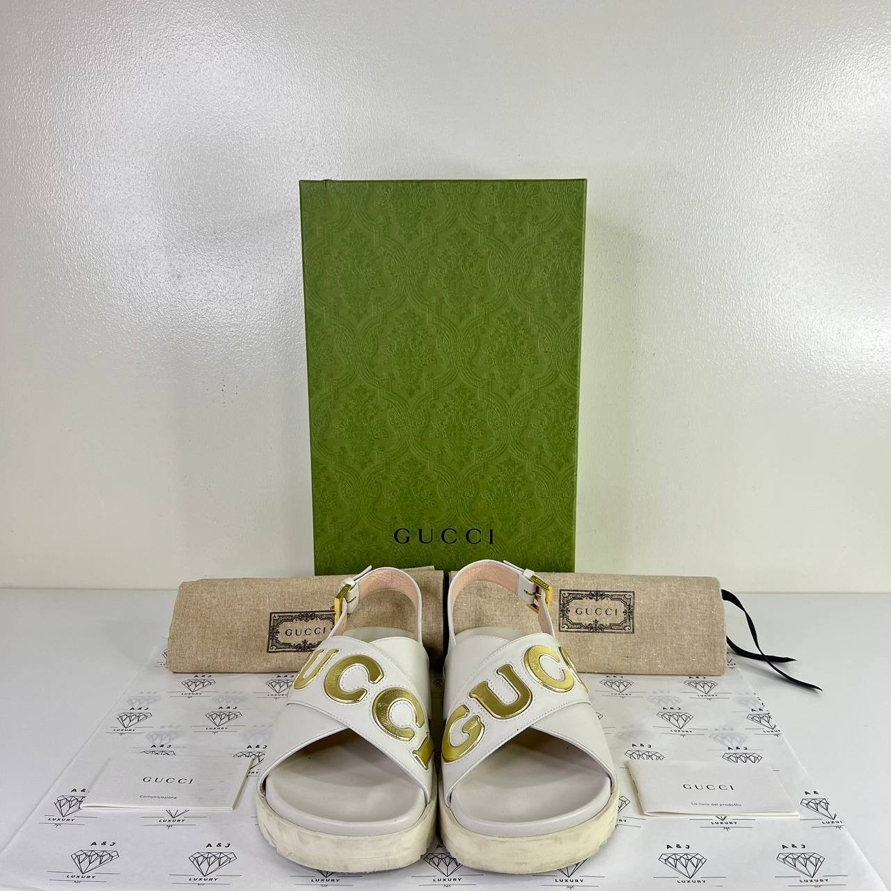 [PRE LOVED] Gucci Logo Sandals in White Size 35EU