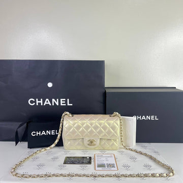 [PRE LOVED] Chanel 20B Collection Mini Rectangle Flap in Iridescent Ivory Calfskin Leather GHW (Series 30)