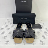[PRE LOVED] Yves Saint Laurent Tribute Flats in Canvass and Black Leather Size 39EU