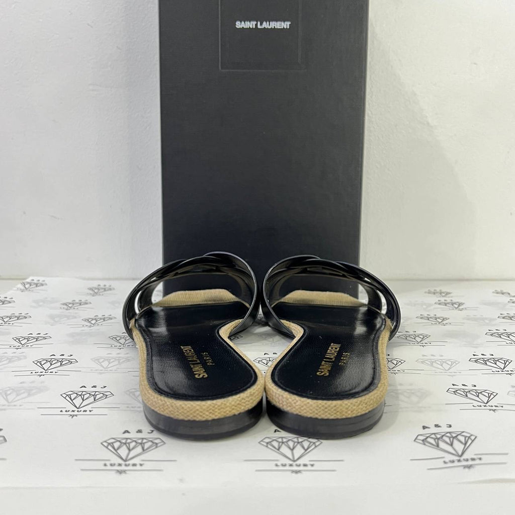 [PRE LOVED] Yves Saint Laurent Tribute Flats in Canvass and Black Leather Size 39EU