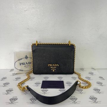 [PRE LOVED] Prada 1BD133 Flap Bag in Black Saffiano Leather GHW