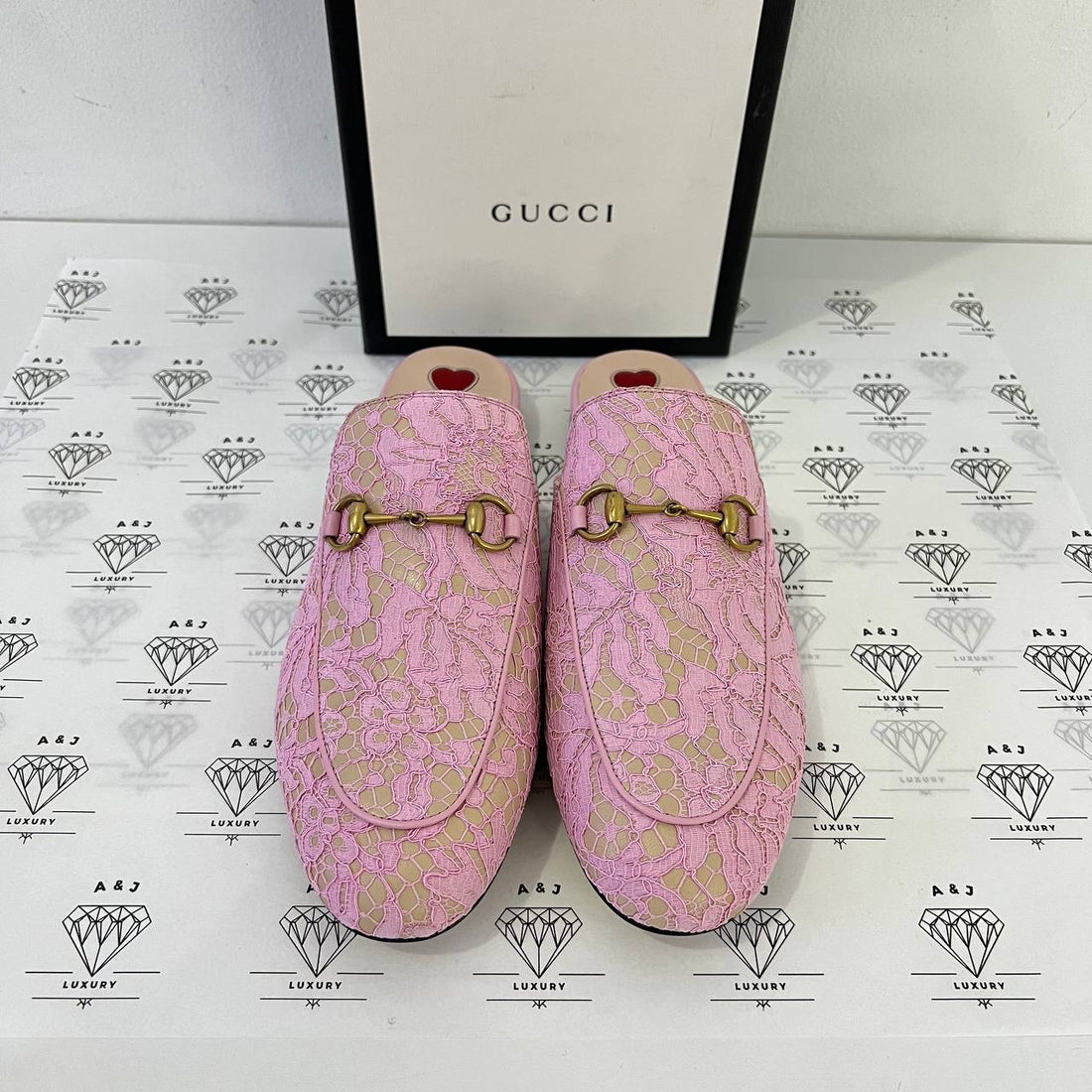 [PRE LOVED] Gucci Princetown Mules in Pink Lace Size 39EU