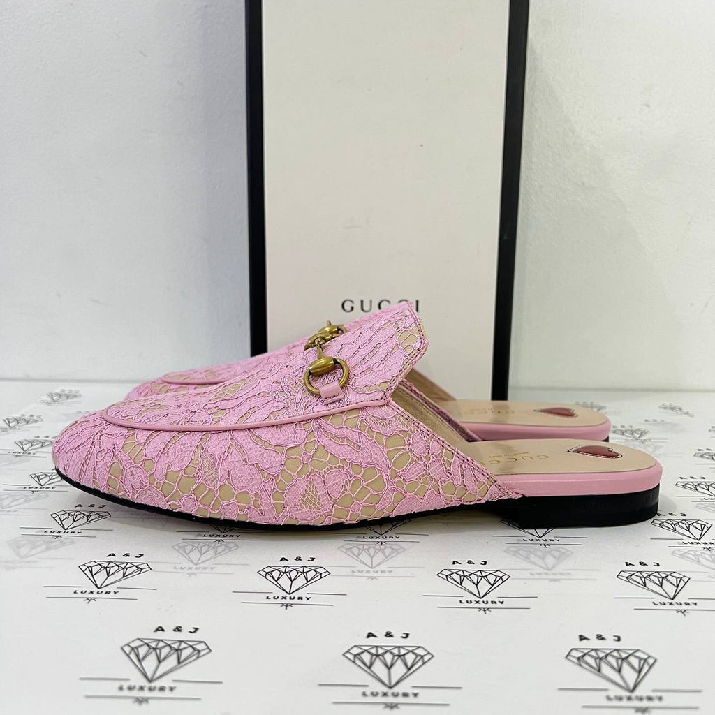 [PRE LOVED] Gucci Princetown Mules in Pink Lace Size 39EU