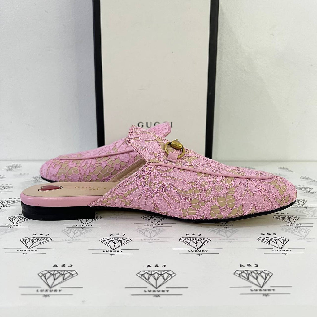 [PRE LOVED] Gucci Princetown Mules in Pink Lace Size 39EU