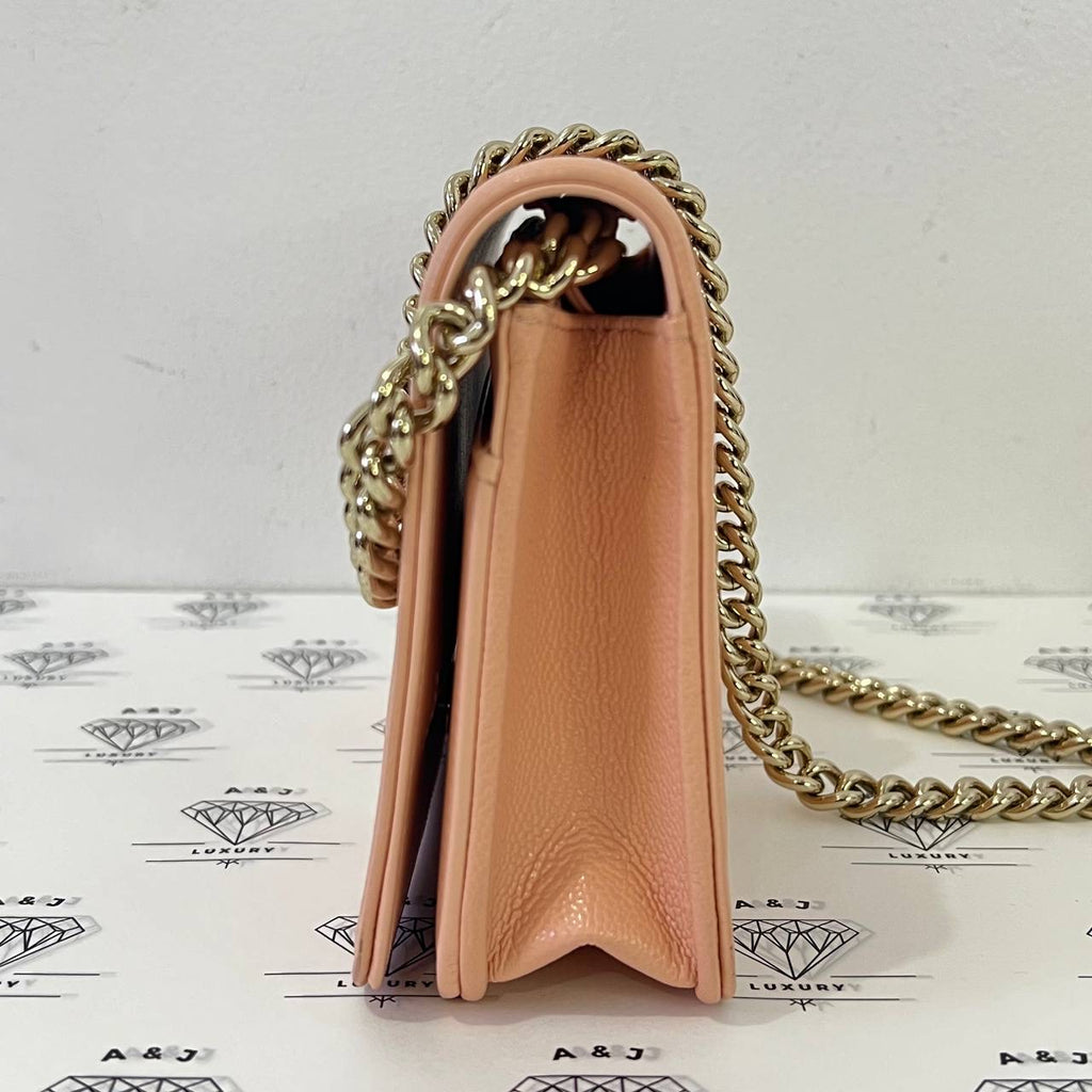 [PRE LOVED] Chanel Leboy Wallet on Chain in Peach Chevron Caviar Leather GHW (microchipped)