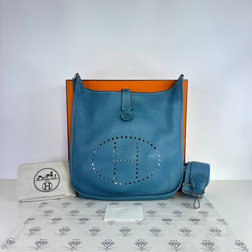 [PRE LOVED] Hermes Evelyne 33 GM III in Bleu Jean Clemence Leather PHW (Stamp Square Q - 2013)