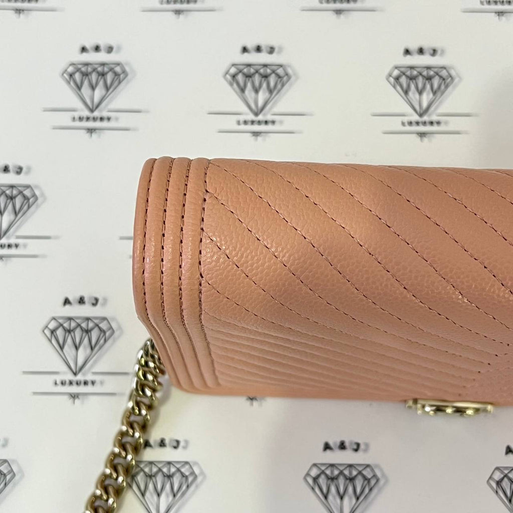 [PRE LOVED] Chanel Leboy Wallet on Chain in Peach Chevron Caviar Leather GHW (microchipped)