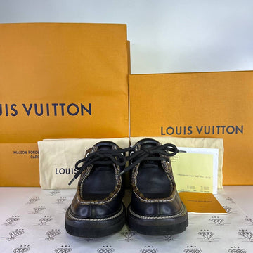 [PRE LOVED] Louis Vuitton Beauborg Derby Platform Shoes in Black/Monogram Size 38EU