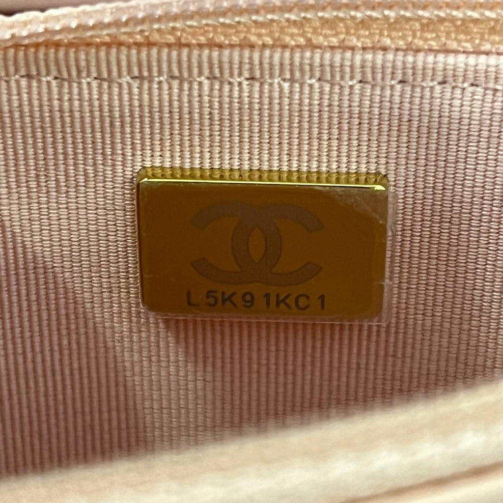 [PRE LOVED] Chanel Leboy Wallet on Chain in Peach Chevron Caviar Leather GHW (microchipped)