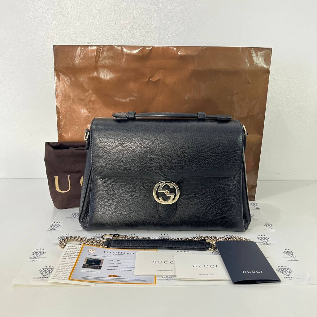 [PRE LOVED] Gucci Medium Interlocking Bag in Black GHW