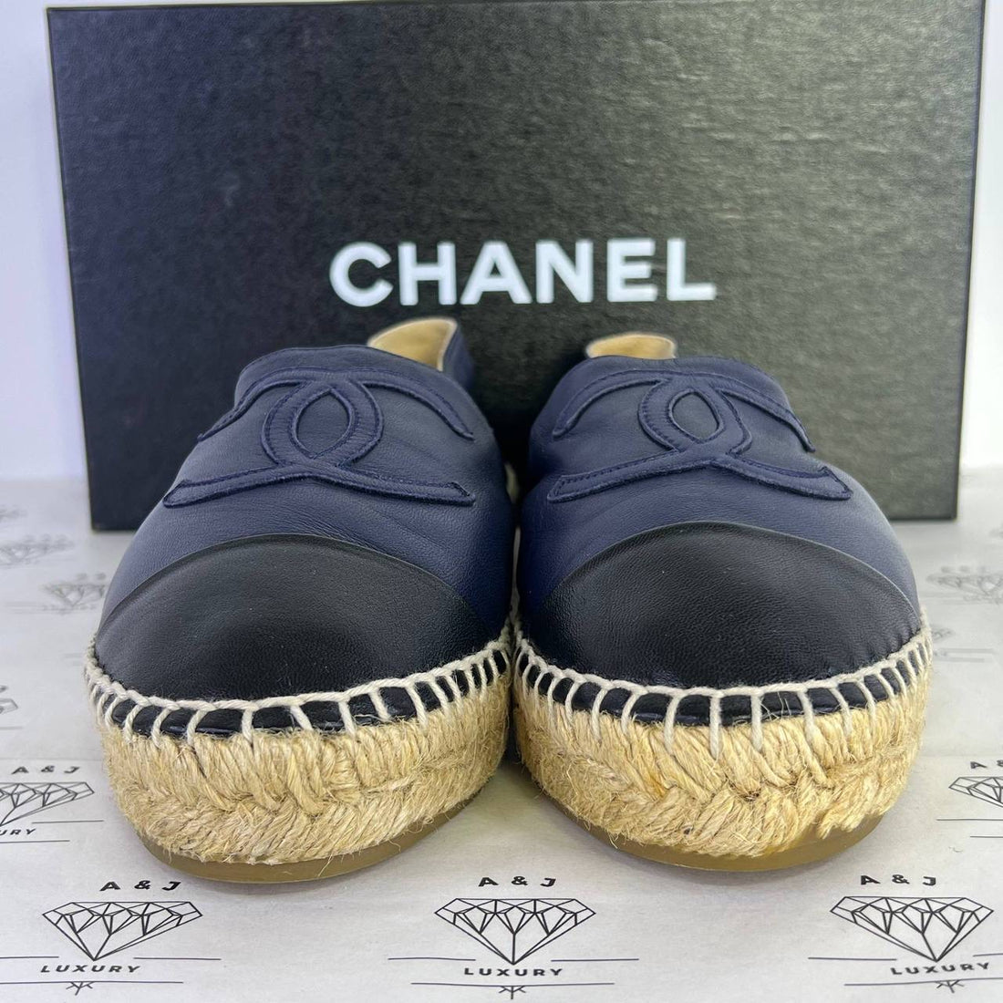 [PRE LOVED] Chanel Classic Espadrilles in Black/Blue Size 37EU