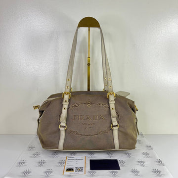 [PRE LOVED] Prada BL0600 Logo Jacquard Shoulder Bag in Corda/Talco GHW