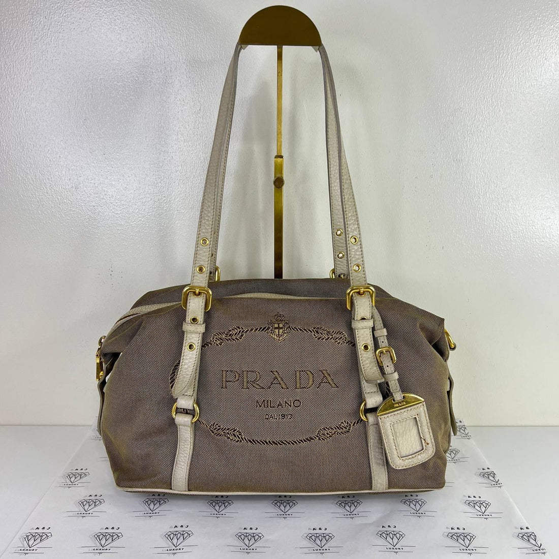 [PRE LOVED] Prada BL0600 Logo Jacquard Shoulder Bag in Corda/Talco GHW