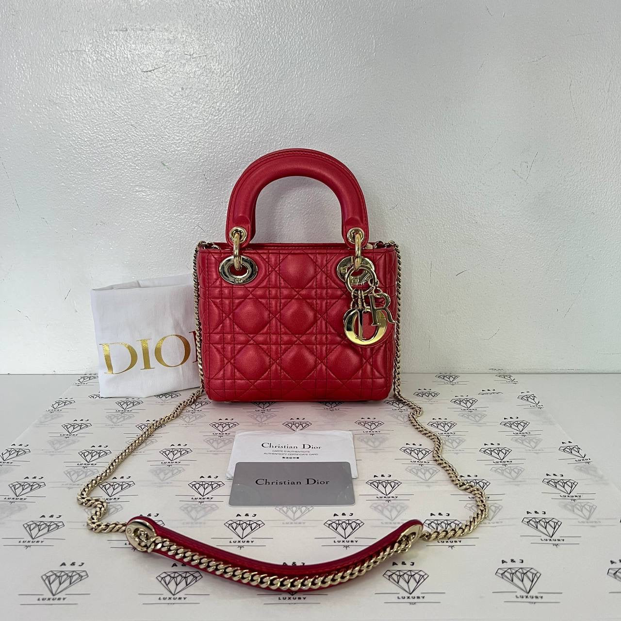 [PRE LOVED] Christian Dior Mini Lady Dior in Metallic Red Cannage Leather GHW (2014)