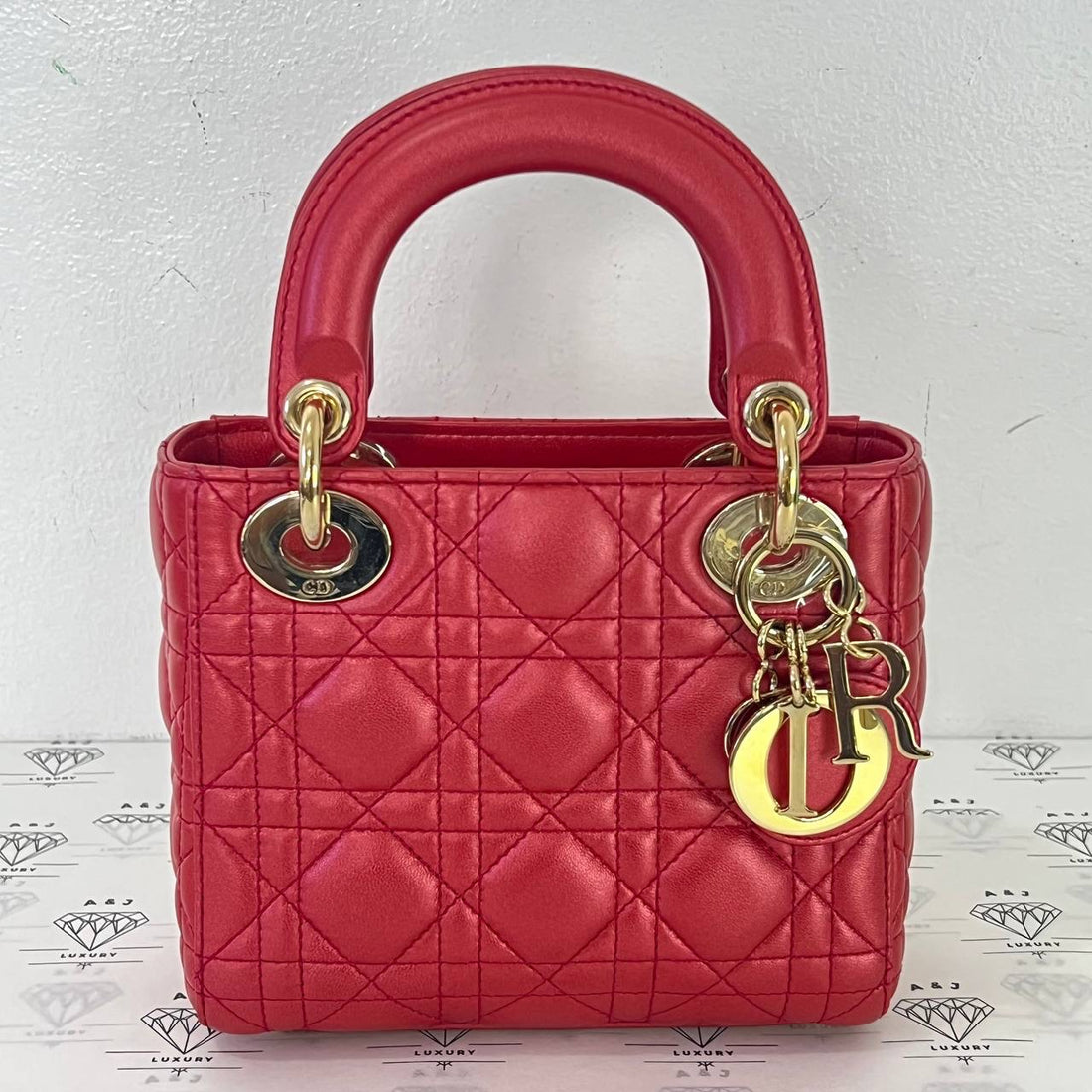 [PRE LOVED] Christian Dior Mini Lady Dior in Metallic Red Cannage Leather GHW (2014)