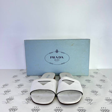 [PRE LOVED] Prada Logo Cut Out Sandals in White Size 36EU