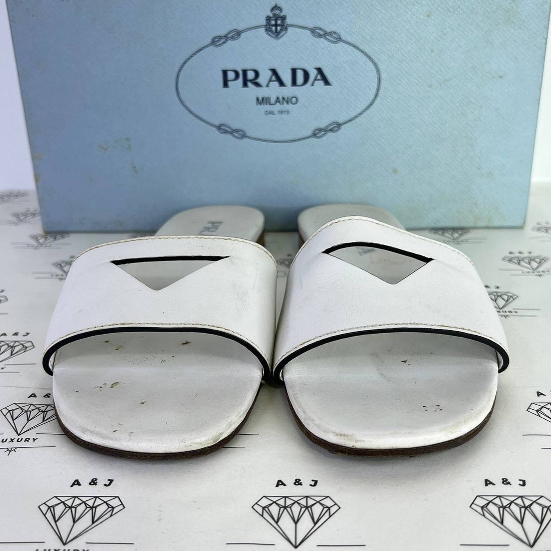 [PRE LOVED] Prada Logo Cut Out Sandals in White Size 36EU