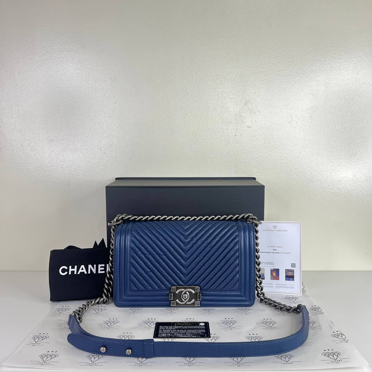 [PRE LOVED] Chanel Old Medium Chevron Leboy in Blue Calfskin Leather RHW (Series 20)