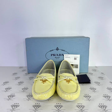 [PRE LOVED] Prada Bow Slip On Loafers in Light Yellow Patent Leather Size 37EU