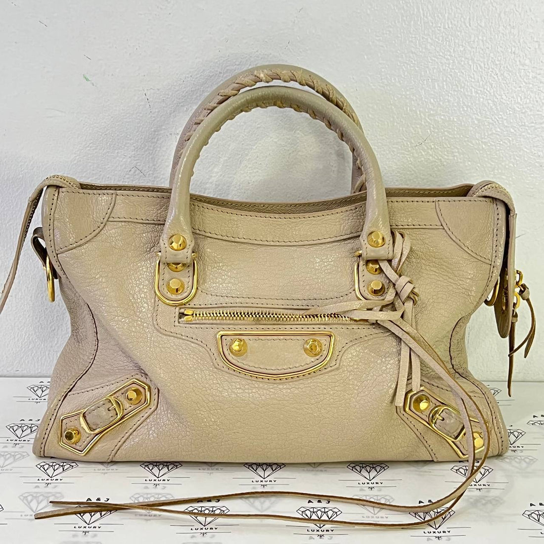 [PRE LOVED] Balenciaga Small Metallic Edge City in Beige GHW