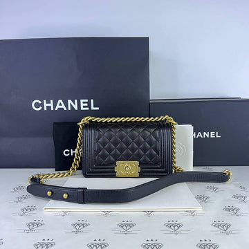 [PRE LOVED] Chanel Small Leboy in Black Caviar Leather Aged Gold HW (microchipped)