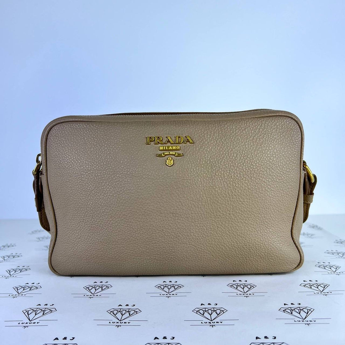 [PRE LOVED] Prada 1BH079 Double Zip Camera Bag in Cammeo Vitello Phenix Leather GHW
