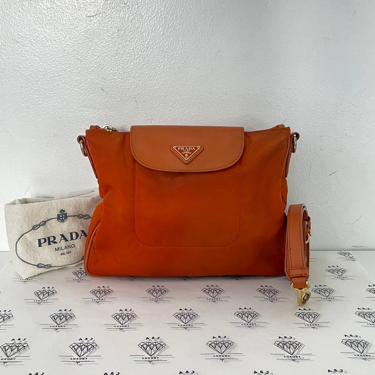 [PRE LOVED] Prada Tessuto Nylon Crossbody Bag in Orange GHW