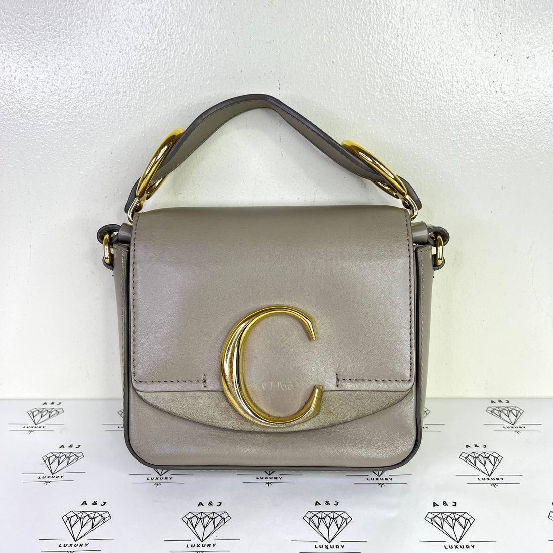 [PRE LOVED] Chloe Mini C Double Carry Bag in Gray GHW
