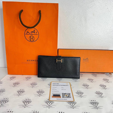 [PRE LOVED] Hermes Bearn Long Wallet in Black Epsom Leather PHW (Stamp I Square - 2005)