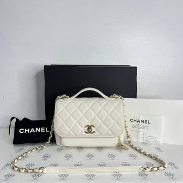[PRE LOVED] Chanel Medium Business Affinity in White Caviar Leather Light Gold HW (Series 27)