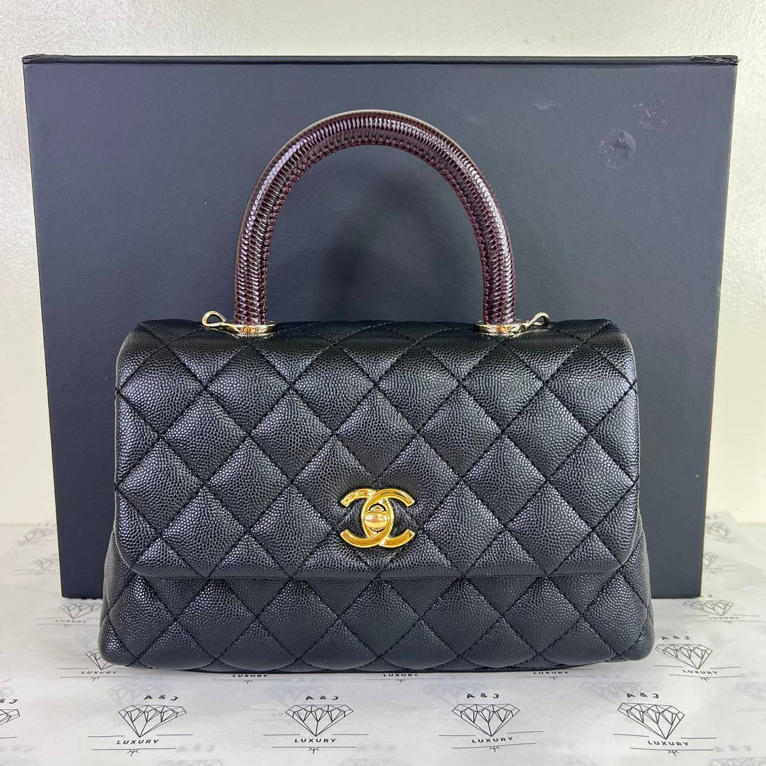 [PRE LOVED] Chanel Small Coco Lizard Handle in Black Caviar GHW (Series 30)