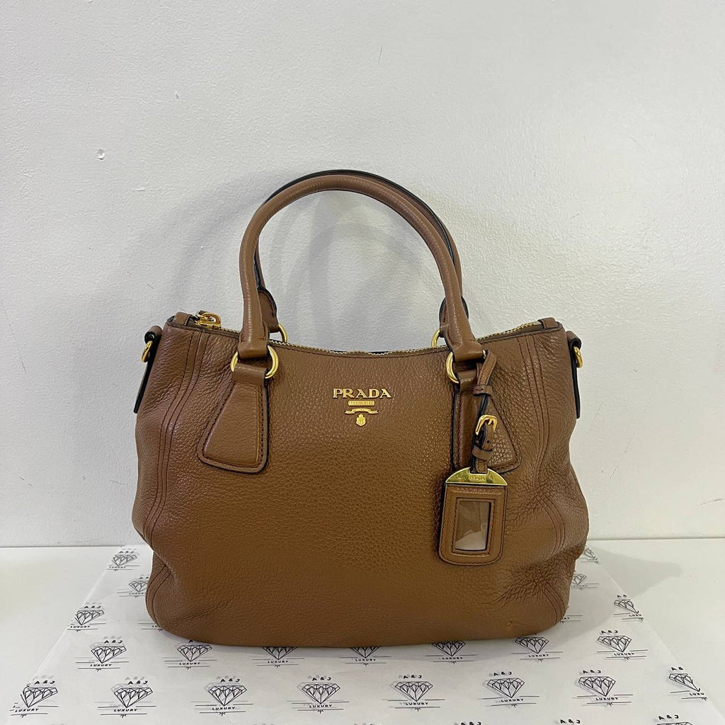 [PRE LOVED] Prada 1BC032 2-way Bag in Cannella Vitello Phoenix Leather GHW