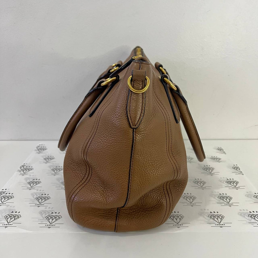 [PRE LOVED] Prada 1BC032 2-way Bag in Cannella Vitello Phoenix Leather GHW