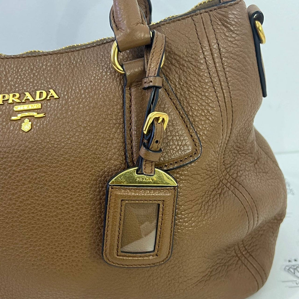 [PRE LOVED] Prada 1BC032 2-way Bag in Cannella Vitello Phoenix Leather GHW