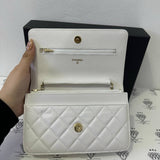 [PRE LOVED] Chanel Classic Wallet on Chain in White Caviar Leather Light Gold HW (microchipped)