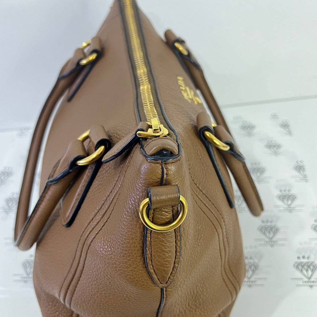 [PRE LOVED] Prada 1BC032 2-way Bag in Cannella Vitello Phoenix Leather GHW