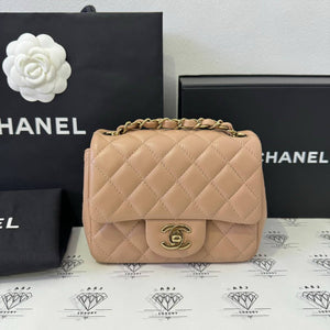 [PRE LOVED] Chanel Classic Mini Square in Beige Lambskin Leather GHW (microchipped)