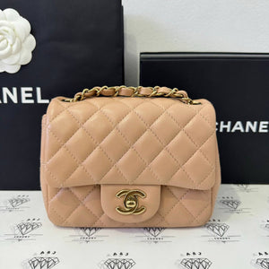 [PRE LOVED] Chanel Classic Mini Square in Beige Lambskin Leather GHW (microchipped)