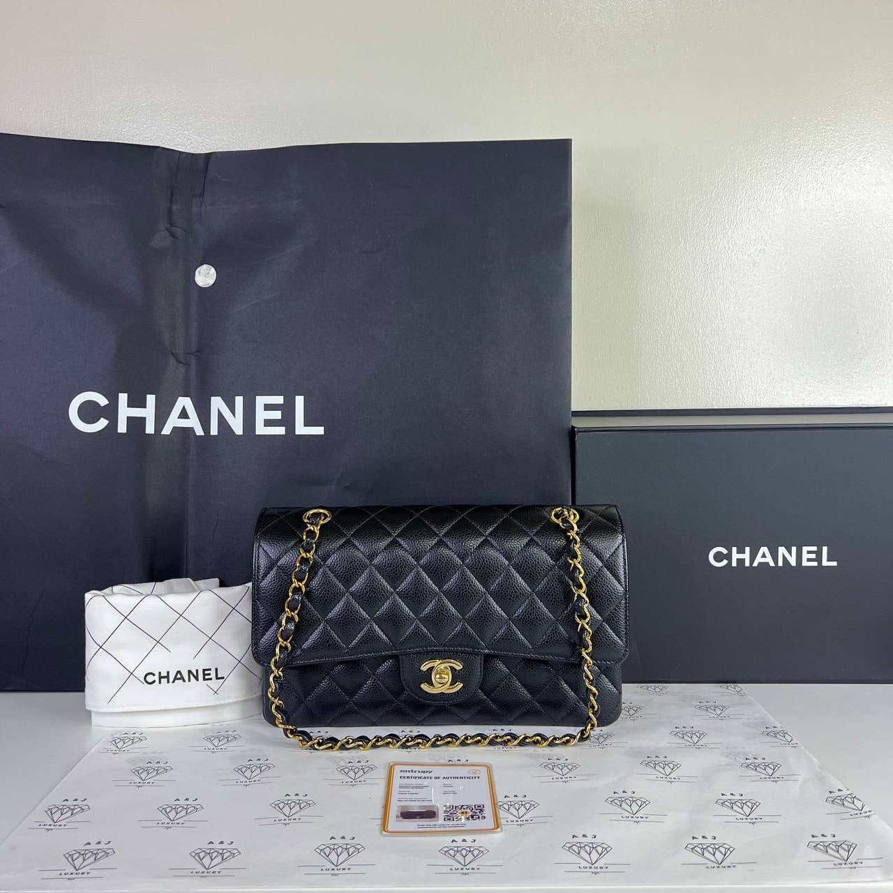 [PRE LOVED] Chanel Classic Medium Double Flap in Black Caviar GHW (microchipped)