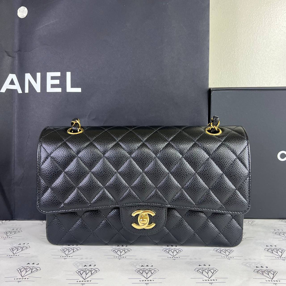[PRE LOVED] Chanel Classic Medium Double Flap in Black Caviar GHW (microchipped)