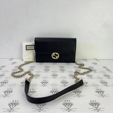 [PRE LOVED] Gucci Interlocking Wallet on Chain in Black GHW