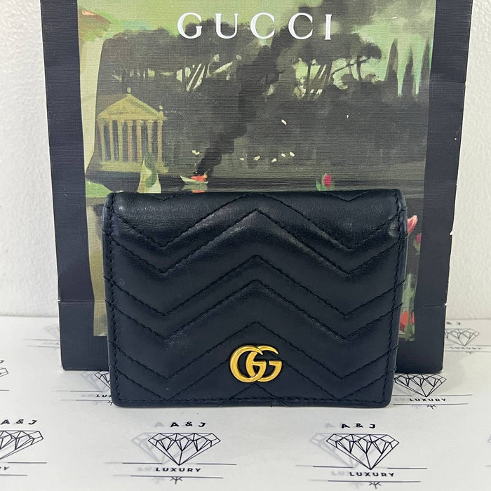 [PRE LOVED] Gucci Marmont Bifold Wallet in Black Matelasse Leather GHW